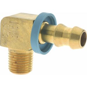 EATON Barbed Push-On Hose Male Elbow: 1/4-18 NPT, Brass, 3/8" Barb 10006B-C04