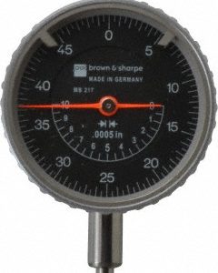 TESA BROWN & SHARPE Dial Drop Indicator: 1" Range, 0-50 Dial Reading, 0.0005" Graduation, 2-1/4" Dial Dia 14.82017