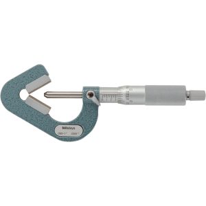 MITUTOYO 0.09 to 1 Inch Measurement, 0.0001 Inch Graduation, Accuracy Up to 0.0002 Inch, 3 Flutes Measured, Ratchet Stop Thimble, Mechanical V Anvil Micrometer 114-202