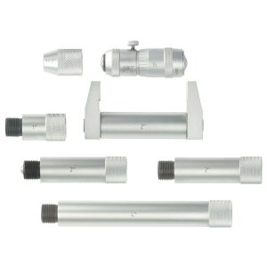 FOWLER Mechanical Inside Micrometer Set: 2 to 12" Range, 5 Extension Rods, Satin Chrome Finish 52-243-212-1