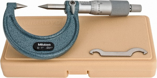 MITUTOYO 1 Inch, 38mm Throat Depth, Ratchet Stop, Mechanical Point Micrometer 112-225