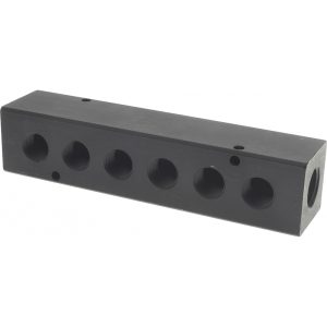 POLYCONN Manifold: 1/2" Inlet, 3/8" Outlet, 2 Inlet Ports, 6 Outlet Ports, 6.75" OAL, 1.5" OAW, 1-1/2" OAH PCM30-375-06B