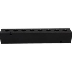 POLYCONN Manifold: 3/8" Inlet, 1/4" Outlet, 2 Inlet Ports, 8 Outlet Ports, 7.62" OAL, 1.25" OAW, 1-1/4" OAH PCM20-250-08B