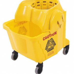 RUBBERMAID WaveBrake 35 Qt Institution Bucket & Wringer Combo on Wheels, No Metal, Yellow FG759088YEL