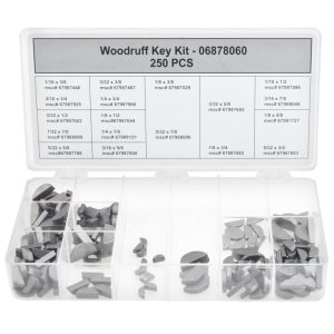 VALUE COLLECTION Key & Keyway Assortments; Assortment Type: Woodruff Key Assortment ; Includes: Assorted Woodruff Keys, Compartmented Storage Case ; Number Of Pieces: 250 ; UNSPSC Code: 31163208 K25002000