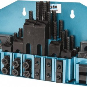 TE-CO Fixture Clamp Step Block & Clamp Set: 52 Pc, 3/8-16 Stud Thread, 1/2" T-Slot, 1" Step Block Width 20413
