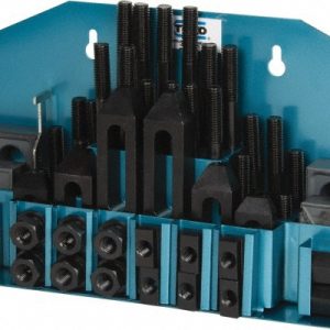 TE-CO Fixture Clamp Step Block & Clamp Set: 52 Pc, 1/2-13 Stud Thread, 9/16" T-Slot, 1" Step Block Width 20401