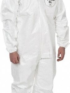 DUPONT Disposable Coveralls: Chemical & Bloodborne Pathogen Protection, Size 3X-Large, 3.6000 oz, Tychem 4000, Stormflaps & Zipper Closure SL122BWH3X001200