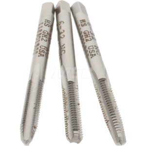 HERTEL Tap Set: #6-32 UNC, 3 Flute, High Speed Steel, Bright Finish 008966AS
