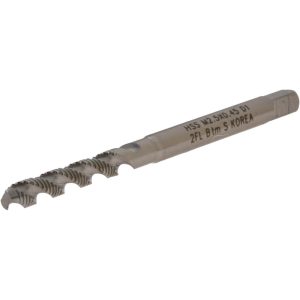 HERTEL M2.5x0.45 Metric Coarse/EGM, 2 Flute, 52&deg; Helix, Bottoming Chamfer, Bright Finish, High Speed Steel Spiral Flute STI Tap K007351AS