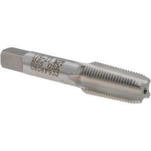 TITAN USA Standard Pipe Tap: 1/8-27, NPT, Taper, 4 Flutes, High Speed Steel, Bright/Uncoated TT93401