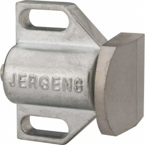 JERGENS 1-1/2" Body Width x 1" Body Len, 3/16" Stroke Len, 1-1/8" Btw Mt Hole Ctrs, Tangless Square Spring Locating Stop 36111
