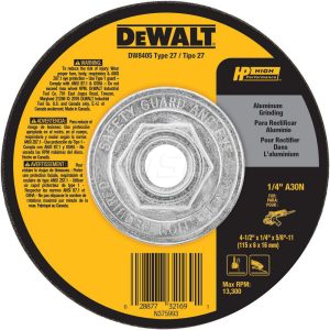 DEWALT Depressed Grinding Wheel: Type 27, 4-1/2" Dia, 1/4" Thick, Aluminum Oxide DW8405