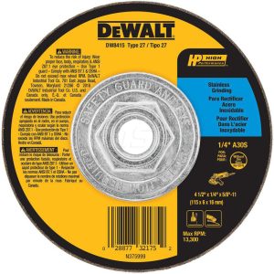 DEWALT Depressed Grinding Wheel: Type 27, 4-1/2" Dia, 1/4" Thick, Aluminum Oxide DW8415
