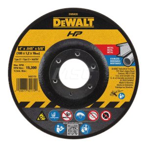 DEWALT Depressed Grinding Wheel: Type 27, 4" Dia, 5/8" Hole, Aluminum Oxide DW8420