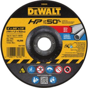 DEWALT Depressed Grinding Wheel: Type 27, 6" Dia, 7/8" Hole, Aluminum Oxide DW8426