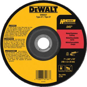 DEWALT Depressed Grinding Wheel: Type 27, 7" Dia, 7/8" Hole, Aluminum Oxide DW8427