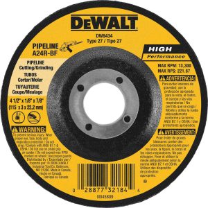 DEWALT Depressed Grinding Wheel: Type 27, 4-1/2" Dia, 1/8" Thick, 7/8" Hole, Aluminum Oxide DW8434
