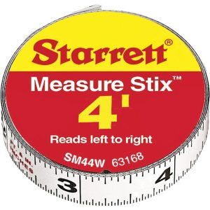 STARRETT 4 Ft. Long x 1/2 Inch Wide, 1/32 and 1/16 Inch Graduation, White, Steel Adhesive Tape Measure 63168