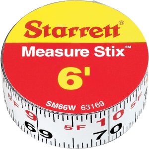 STARRETT 6 Ft. Long x 3/4 Inch Wide, 1/32 and 1/16 Inch Graduation, White, Steel Adhesive Tape Measure 63169