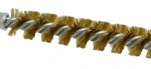 SCHAEFER BRUSH Double Stem/Single Spiral Tube Brush: 9/16" Dia, 6-1/4" OAL, Brass Bristles 93613