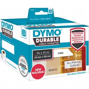 DYMO Label Maker Label: White, Poly & Plastic, 3-1/2" OAL, 700 per Roll, 2 Roll 1933081