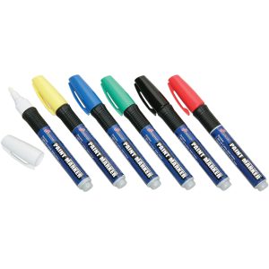 ABILITYONE Liquid Paint Marker: White, Yellow, Blue, Green, Black & Red, Oil Base, Medium Tip 7520012074167