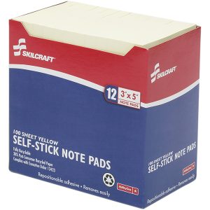 ABILITYONE Self-Stick Note: 100 Sheets, 3 x 5" Sheet, Unruled 7530011167865