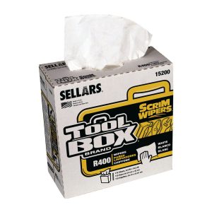 SELLARS TOOLBOX SCRIM R400 Wipers: Dry, Pop-Up Box, 16.5" x 9.5", White 15200 -OLD