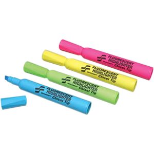 ABILITYONE Highlighter: Yellow, Pink, Blue & Green, Fluorescent, Chisel Tip 7520013837938