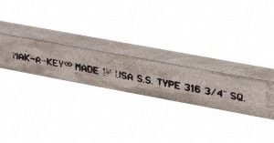 MAK-A-KEY Undersized Key Stock: 3/4" High, 3/4" Wide, 12" Long, 316 Stainless Steel 8007500750-12