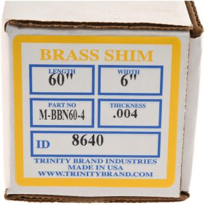 TRINITY BRAND INDUSTRIES Shim Stock: 0.004'' Thick, 60'' Long, 6" Wide, 260 Alloy Brass M-BBN60-4