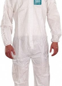 ANSELL Disposable Coveralls: Chemical & Liquid, Size X-Large, 1.5600 oz, Polyethylene, Two Way Zipper & Stormflaps Closure WH18-B-92-111-05