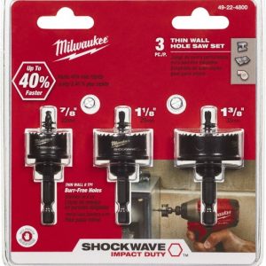 MILWAUKEE TOOL Impact Rated Hole Saw Kit: 3 Pc, 7/8 to 1-3/8" Dia 49-22-4800