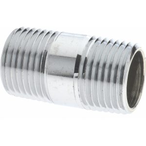 MERIT BRASS Brass Pipe Nipple: Threaded on Both Ends, 1-1/2" OAL, 1/2" NPT, Chrome-Plated 3008-150