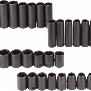 PROTO Socket Set: Deep Impact Standard, 30 Pc, 1/2" Drive, 8.00 to 24.00 mm J74306