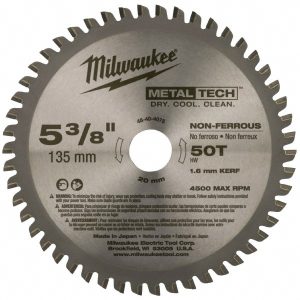 MILWAUKEE TOOL Wet & Dry Cut Saw Blade: 5-3/8" Dia, 0.7874" Arbor Hole, 0.062" Kerf Width, 50 Teeth 48-40-4075