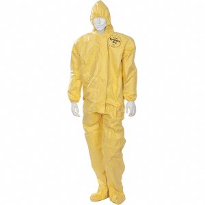 DUPONT Disposable Coveralls: Chemical, Splash & Bloodborne Pathogen Protection, Size Large, 2.5000 oz, Tychem 2000, Zipper & Stormflaps Closure QC122TYLLG000400