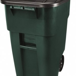 RUBBERMAID Rollout Trash Can: 50 gal, Square, Green 1829411