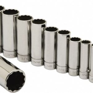 ABILITYONE Socket Set: Deep, 13 Pc, 3/8" Drive, 1/4 to 1" 5120016313963