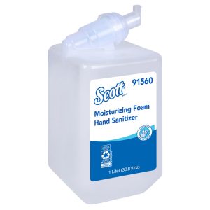 SCOTT Moisturizing Foam Hand Sanitizer, 1.0 L Clear, Fresh Scent Manual Hand Soap Refills for compatible Scott Essential Manual Dispensers, NSF E-3 Rated 91560
