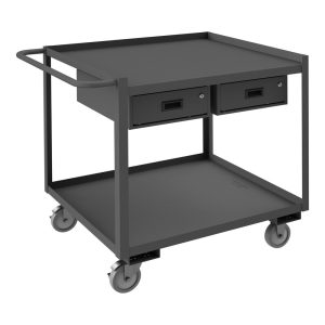 DURHAM Service Utility Cart: 36" Long, 30" Wide, Steel, Gray RSC-3036-2-2DR-95