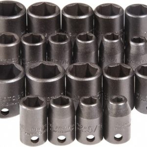 PROTO Socket Set: Impact Standard, 20 Pc, 3/8" Drive, 1/4 to 3/4", 7.00 to 17.00 mm J72220