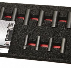 ABILITYONE Socket Set: Deep Impact, 12 Pc, 3/8" Drive, 5/16 to 1" 5130016503982