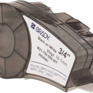 BRADY Label Tape: 21', Vinyl, Black & White 142797