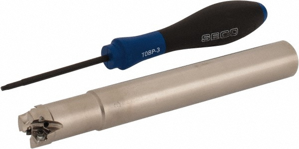 SECO 3/4" Cut Diam, 0.157" Max Depth, 3/4" Shank Diam, Cylindrical Shank, 5.91" OAL, Indexable Square-Shoulder End Mill 02770505