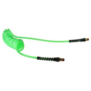 COILHOSE PNEUMATICS Coiled & Self Storing Hose: 1/4" ID, 10' Long, Male Swivel x Male Swivel with Strain Relief PU14-10B-G