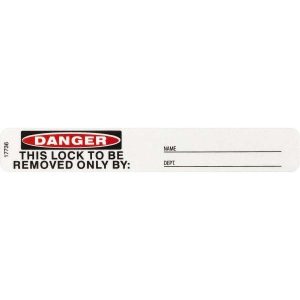 BRADY Accident Prevention Label: "Danger - This Lock To Be Removed Only By", Rectangle, 5" Wide Y604358