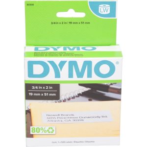 DYMO Label Maker Label: White, 2" OAL, 3/4" OAW, 500 per Roll, 1 Roll 30330