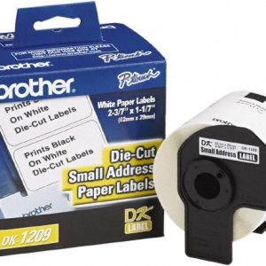 BROTHER Label Maker Label: White, Paper, 2-3/16" OAL, 800 per Roll, 1 Roll DK1209